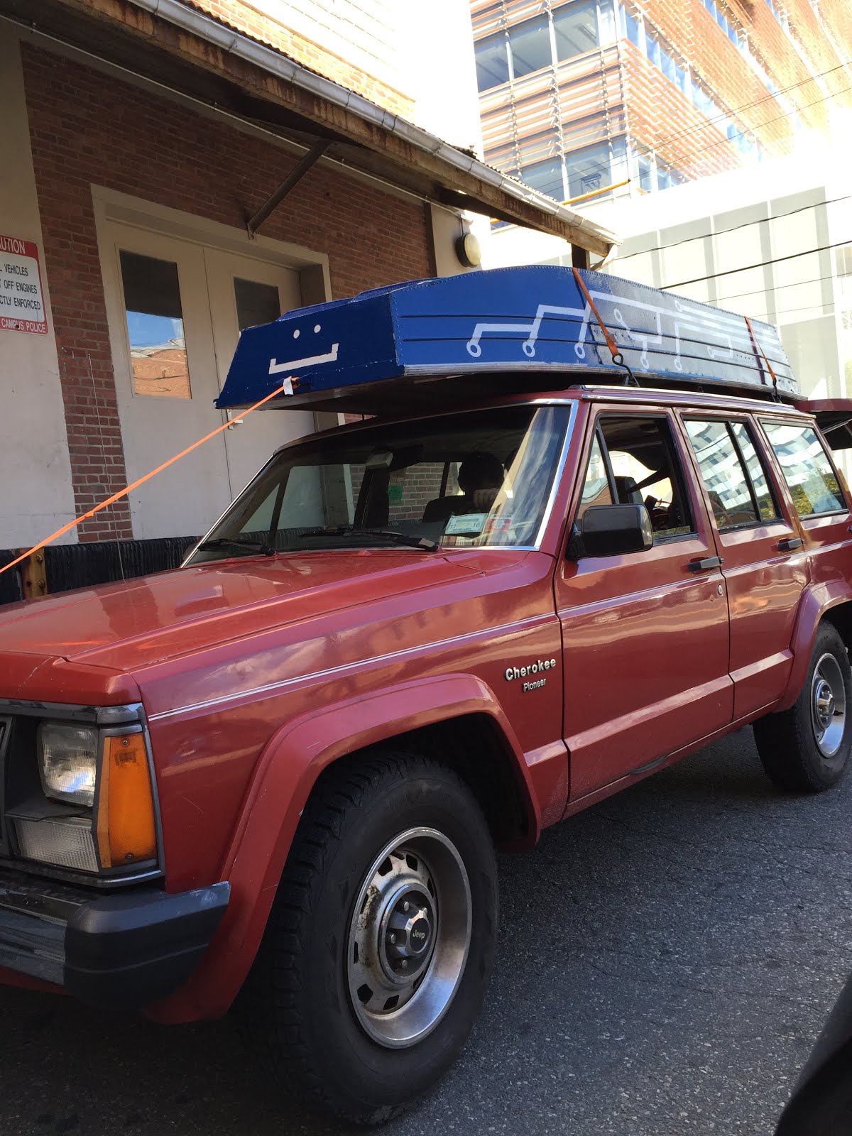 The painted boat on Dane's car